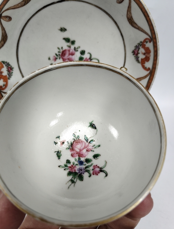 古玩陶瓷清中期-廣彩花卉紋杯碟拍賣，當前價格1369元