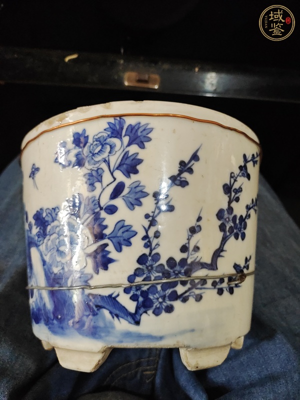 古玩陶瓷民國 青花青花花鳥紋花盆真品鑒賞圖