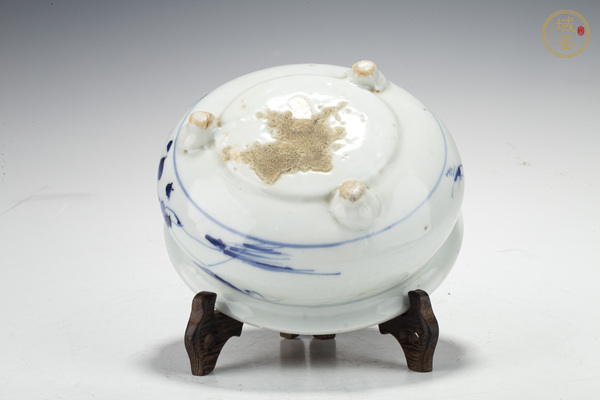 古玩陶瓷清中早·青花山水人物紋三足爐真品鑒賞圖
