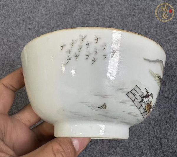 古玩陶瓷粉彩人物故事紋茶碗真品鑒賞圖