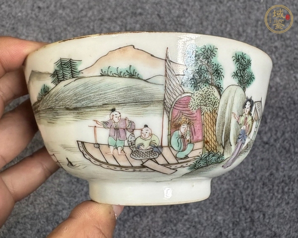 古玩陶瓷粉彩人物故事紋茶碗真品鑒賞圖