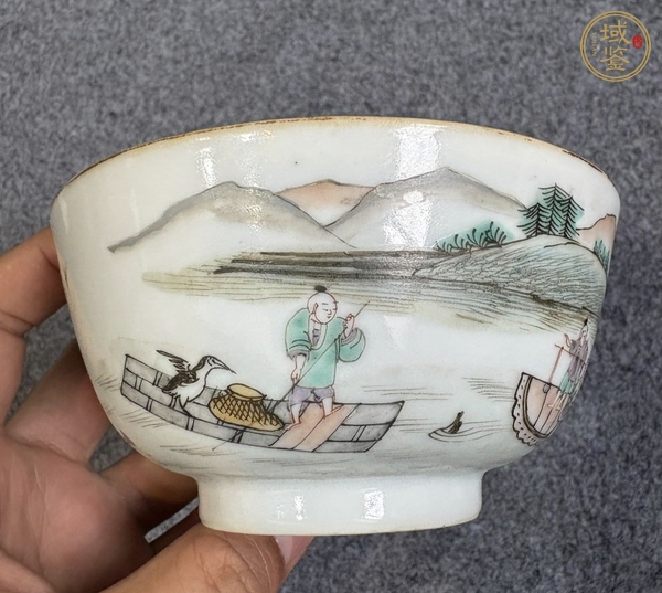 古玩陶瓷粉彩人物故事紋茶碗真品鑒賞圖