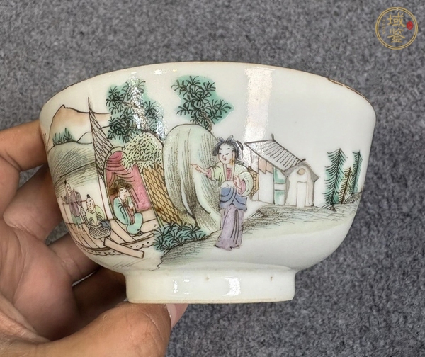 古玩陶瓷粉彩人物故事紋茶碗真品鑒賞圖
