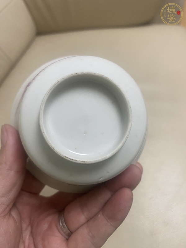 古玩陶瓷民國(guó)胭脂紅彩山水蓋碗真品鑒賞圖