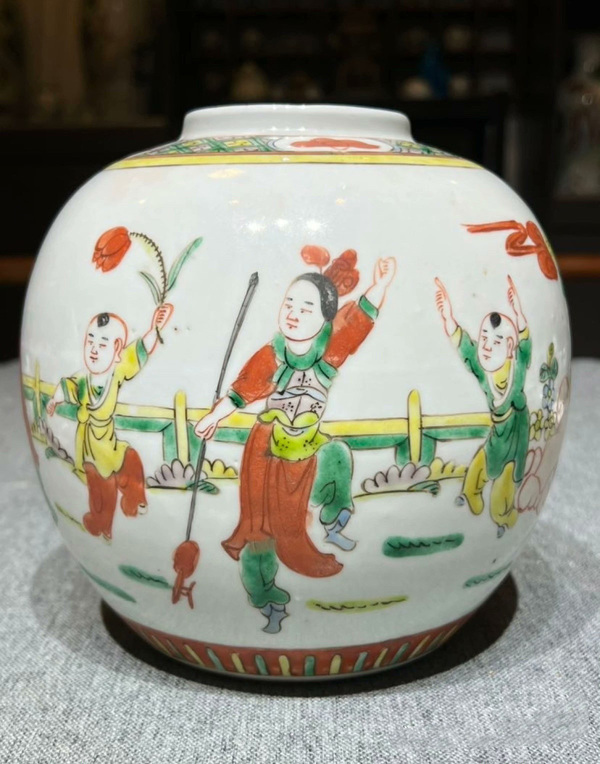 古玩陶瓷晚清民國·五子奪魁五彩罐全品拍賣，當(dāng)前價格1888元