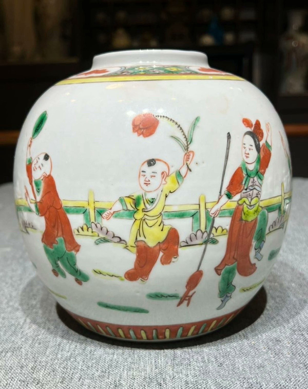 古玩陶瓷晚清民國·五子奪魁五彩罐全品拍賣，當(dāng)前價格1888元