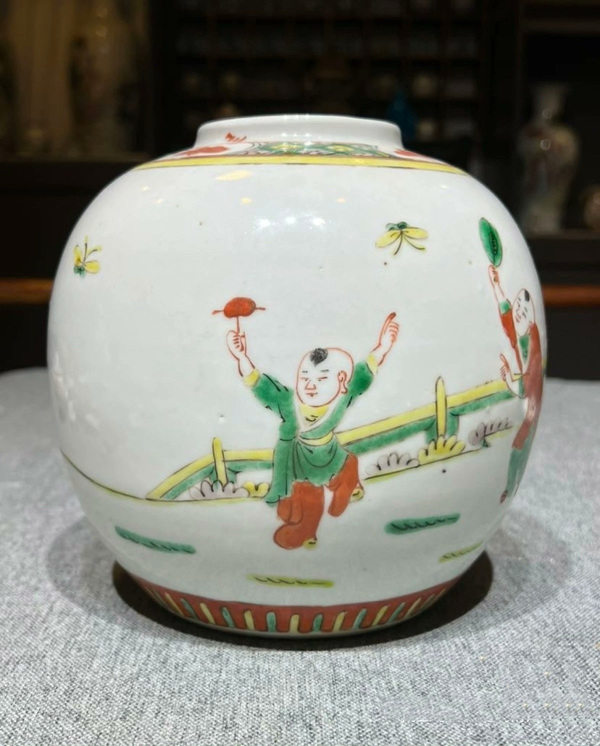 古玩陶瓷晚清民國·五子奪魁五彩罐全品拍賣，當(dāng)前價格1888元