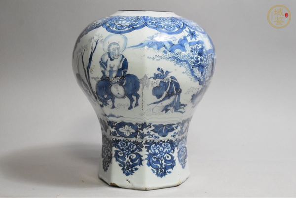 古玩陶瓷日本仿 崇禎風(fēng)格人物紋八方罐真品鑒賞圖