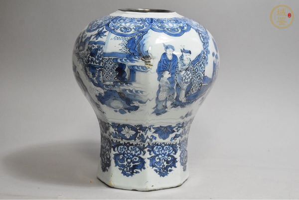 古玩陶瓷日本仿 崇禎風(fēng)格人物紋八方罐真品鑒賞圖