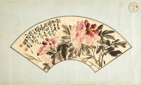 古玩近現(xiàn)代·陳半丁 牡丹圖扇面鏡片真品鑒賞圖