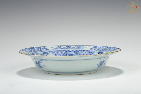 古玩陶瓷清康熙·青花西廂記草橋驚夢(mèng)圖折沿盤真品鑒賞圖