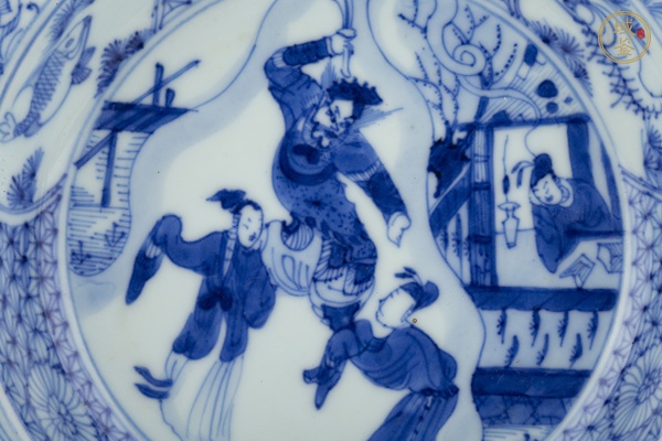 古玩陶瓷清康熙·青花西廂記草橋驚夢(mèng)圖折沿盤真品鑒賞圖