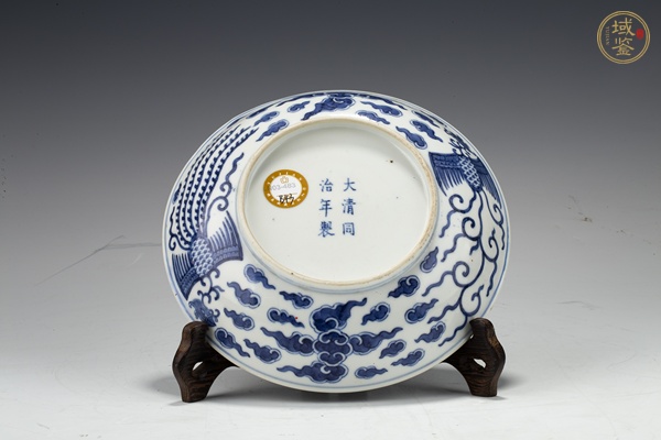 古玩陶瓷清同治·青花對頭鳳紋盤（官）真品鑒賞圖