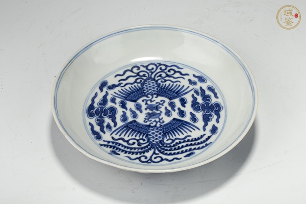 古玩陶瓷清同治·青花對頭鳳紋盤（官）真品鑒賞圖