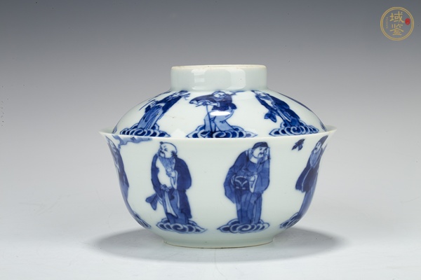 古玩清光緒·青花八仙人物紋蓋碗真品鑒賞圖