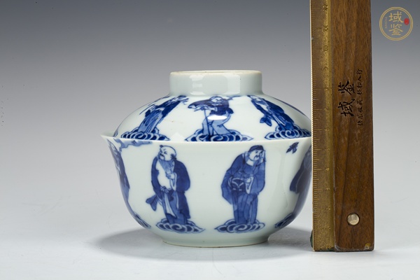古玩陶瓷清光緒·青花八仙人物紋蓋碗真品鑒賞圖