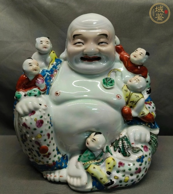 古玩五子鬧佛粉彩塑像真品鑒賞圖