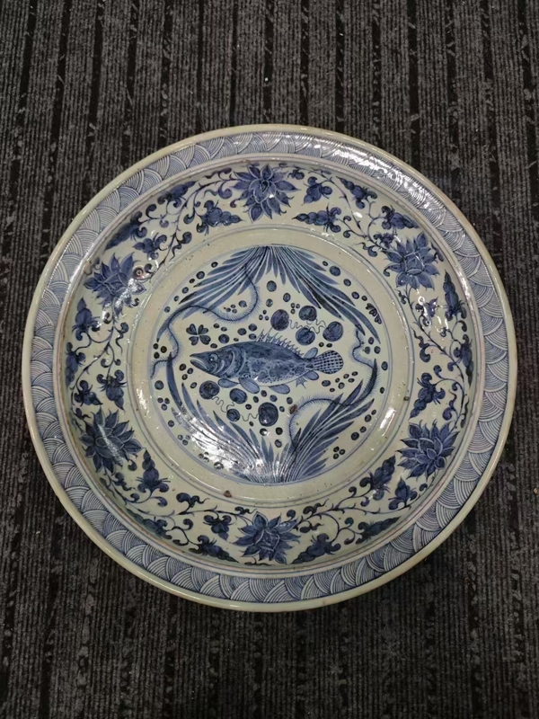 古玩陶瓷青花魚藻紋盤拍賣，當前價格32000元
