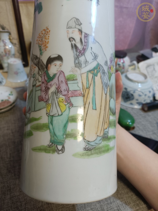 古玩陶瓷油粉彩人物故事紋帽筒真品鑒賞圖