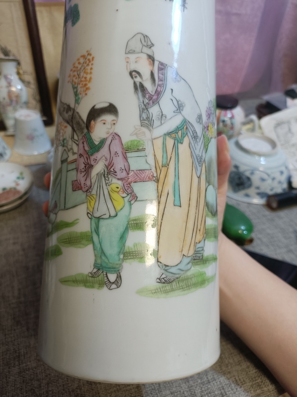 古玩陶瓷民國(guó)粉彩人物故事紋帽筒拍賣，當(dāng)前價(jià)格3888元