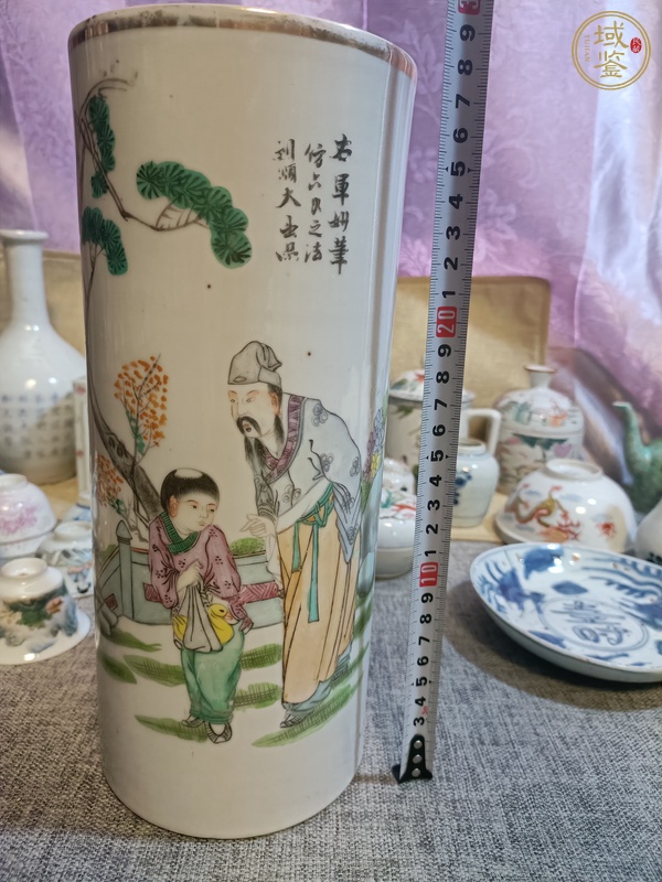 古玩陶瓷油粉彩人物故事紋帽筒真品鑒賞圖