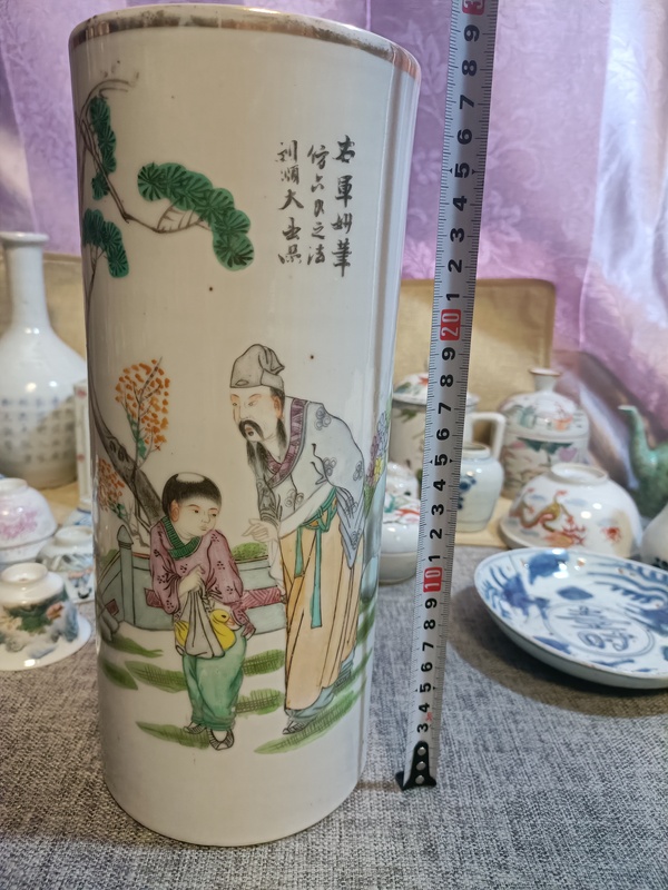 古玩陶瓷民國(guó)粉彩人物故事紋帽筒拍賣，當(dāng)前價(jià)格3888元