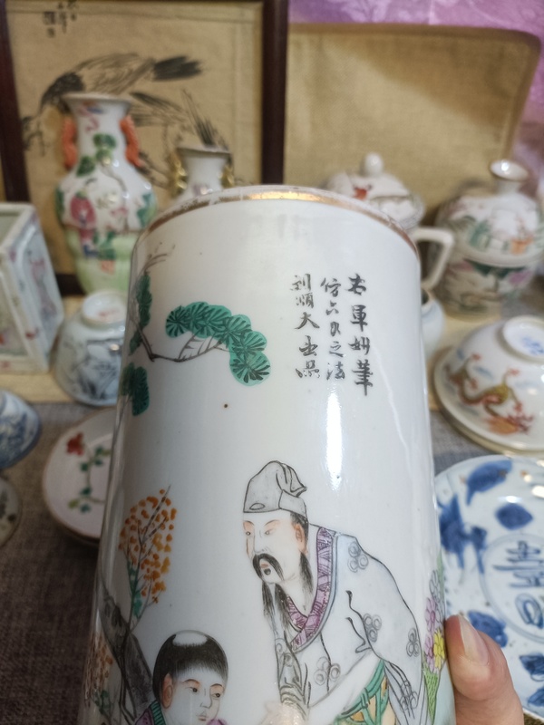 古玩陶瓷民國(guó)粉彩人物故事紋帽筒拍賣，當(dāng)前價(jià)格3888元