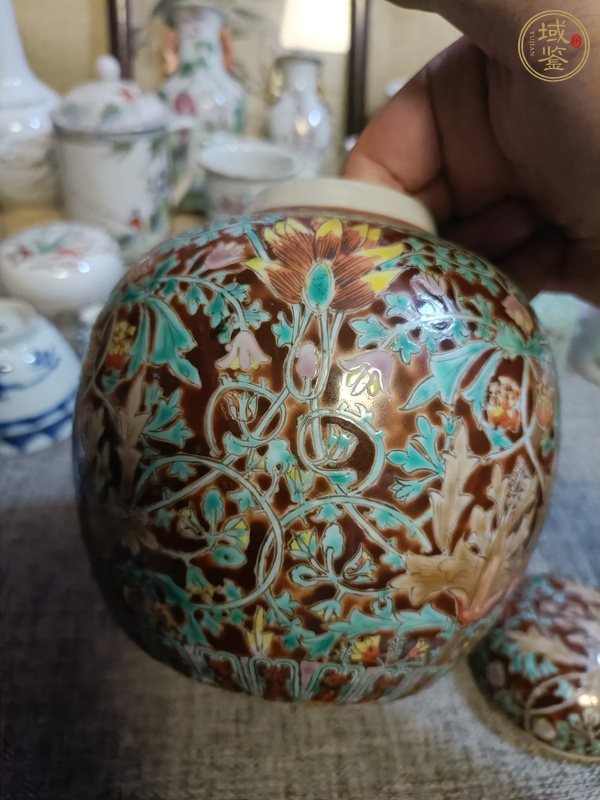 古玩陶瓷粉彩花卉紋蓋罐真品鑒賞圖