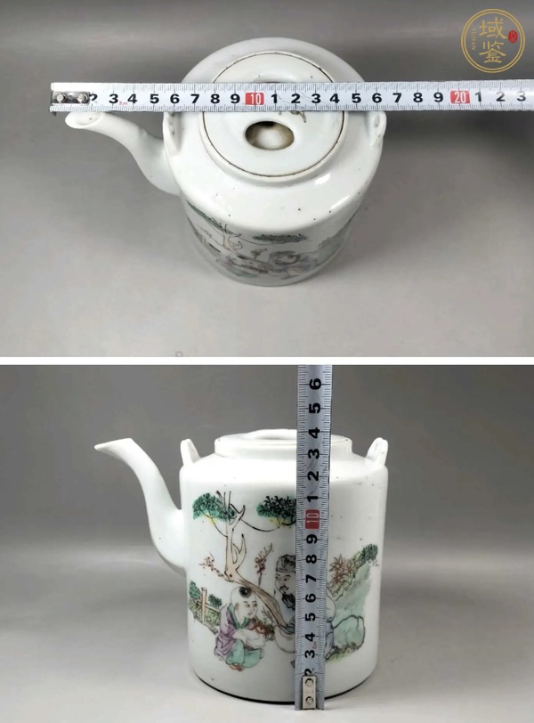 古玩陶瓷油粉彩人物故事紋茶壺真品鑒賞圖