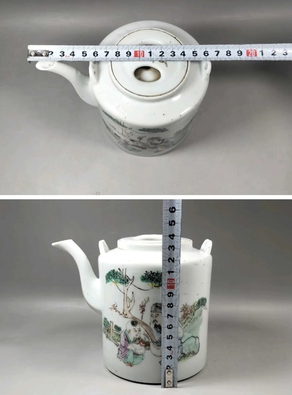 古玩陶瓷民國名家 黎和太 寫經換鵝 粉彩茶壺拍賣,當前價格885元