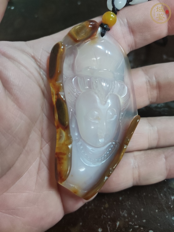 古玩玉器瑪瑙雕“觀音”掛件真品鑒賞圖