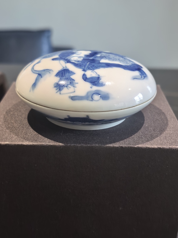 古玩陶瓷晚清青花八仙人物印盒拍賣，當前價格6918元