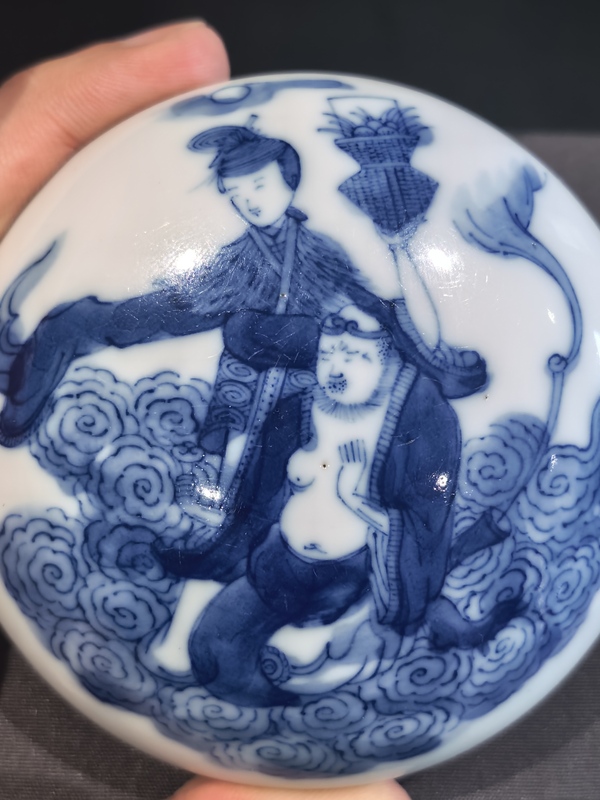 古玩陶瓷晚清青花八仙人物印盒拍賣，當前價格6918元