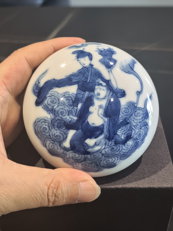 古玩陶瓷晚清青花八仙人物印盒拍賣，當前價格6918元