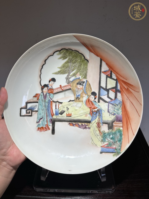 古玩陶瓷粉彩人物故事臥盤真品鑒賞圖