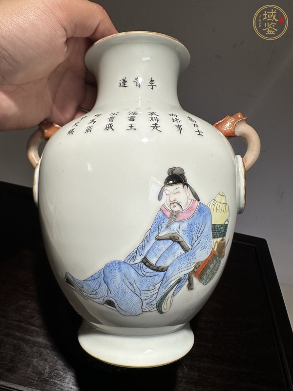 古玩陶瓷粉彩人物故事雙耳尊真品鑒賞圖