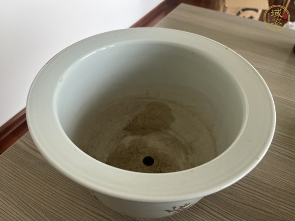 古玩陶瓷粉彩花鳥詩文花盆真品鑒賞圖