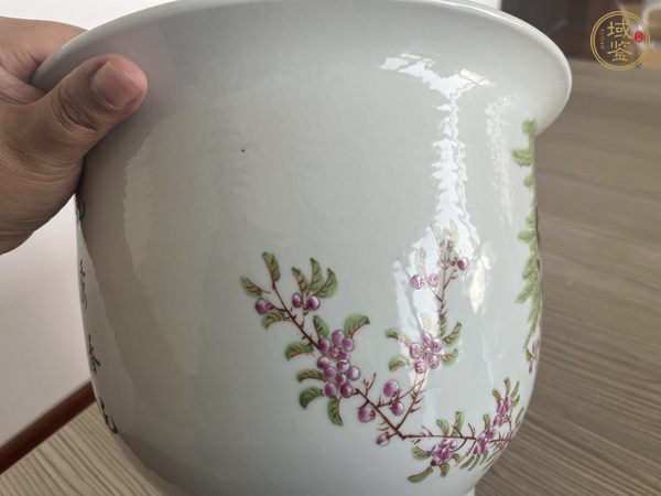 古玩陶瓷粉彩花鳥詩文花盆真品鑒賞圖
