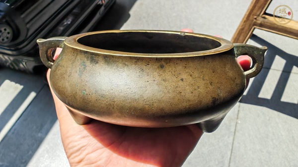 古玩銅器纂書款壓經耳爐真品鑒賞圖