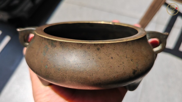 古玩銅器纂書款壓經(jīng)耳爐真品鑒賞圖