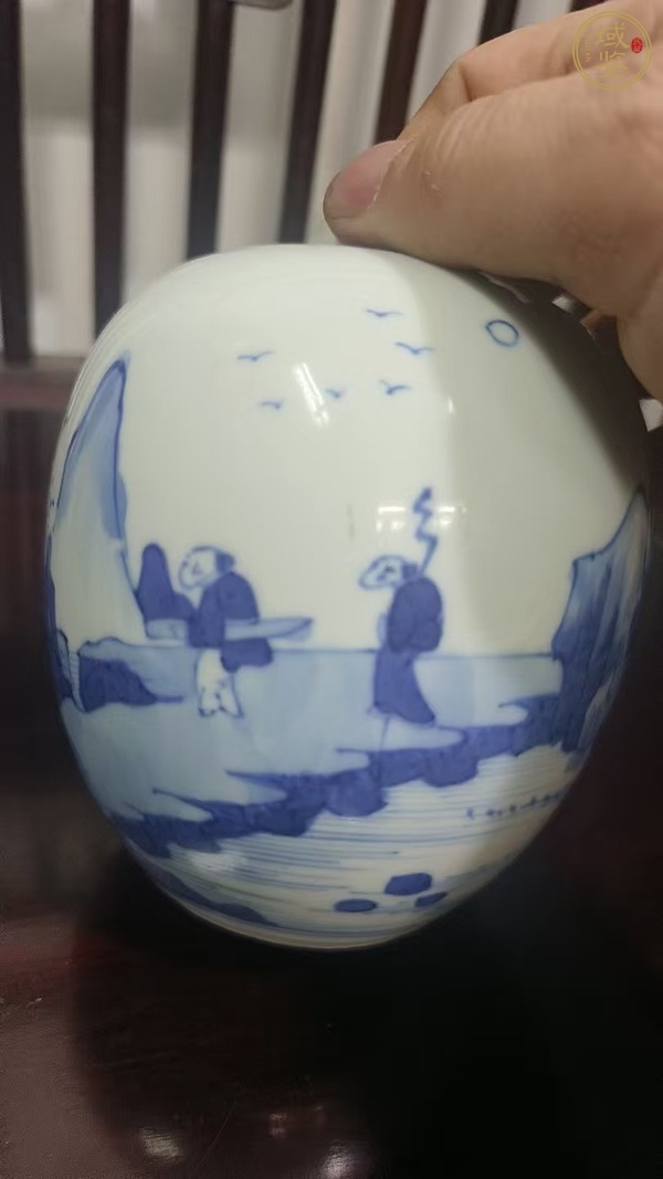 古玩陶瓷青化山水罐真品鑒賞圖