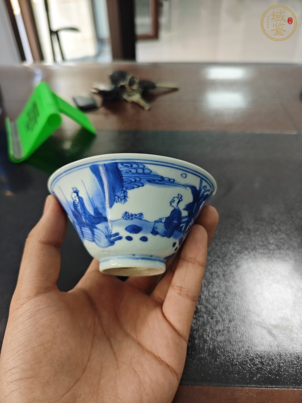 古玩陶瓷青花人物故事紋斗笠杯真品鑒賞圖