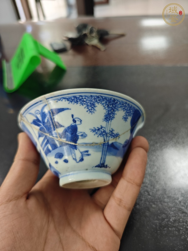 古玩陶瓷青花人物故事紋斗笠杯真品鑒賞圖