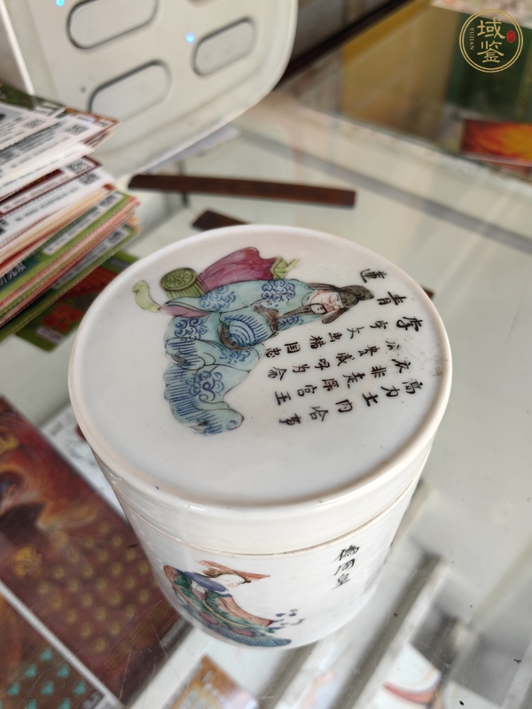古玩陶瓷粉彩無雙譜蓋缸真品鑒賞圖