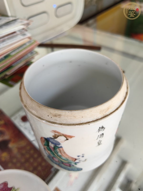 古玩陶瓷粉彩無雙譜蓋缸真品鑒賞圖