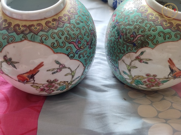 古玩陶瓷粉彩花鳥紋蓋罐真品鑒賞圖