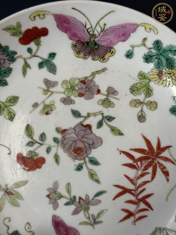 古玩陶瓷花蝶紋粉彩盤真品鑒賞圖