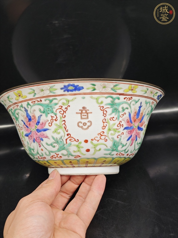 古玩陶瓷粉彩花卉吉祥如意大碗真品鑒賞圖