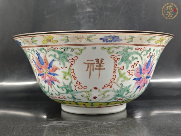 古玩陶瓷粉彩花卉吉祥如意大碗真品鑒賞圖