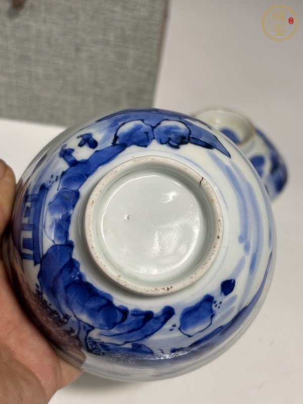 古玩陶瓷樓臺(tái)亭閣山水紋青花蓋碗真品鑒賞圖